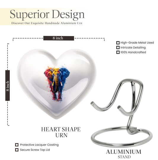 10-inch elephant urn with heart and butterfly 