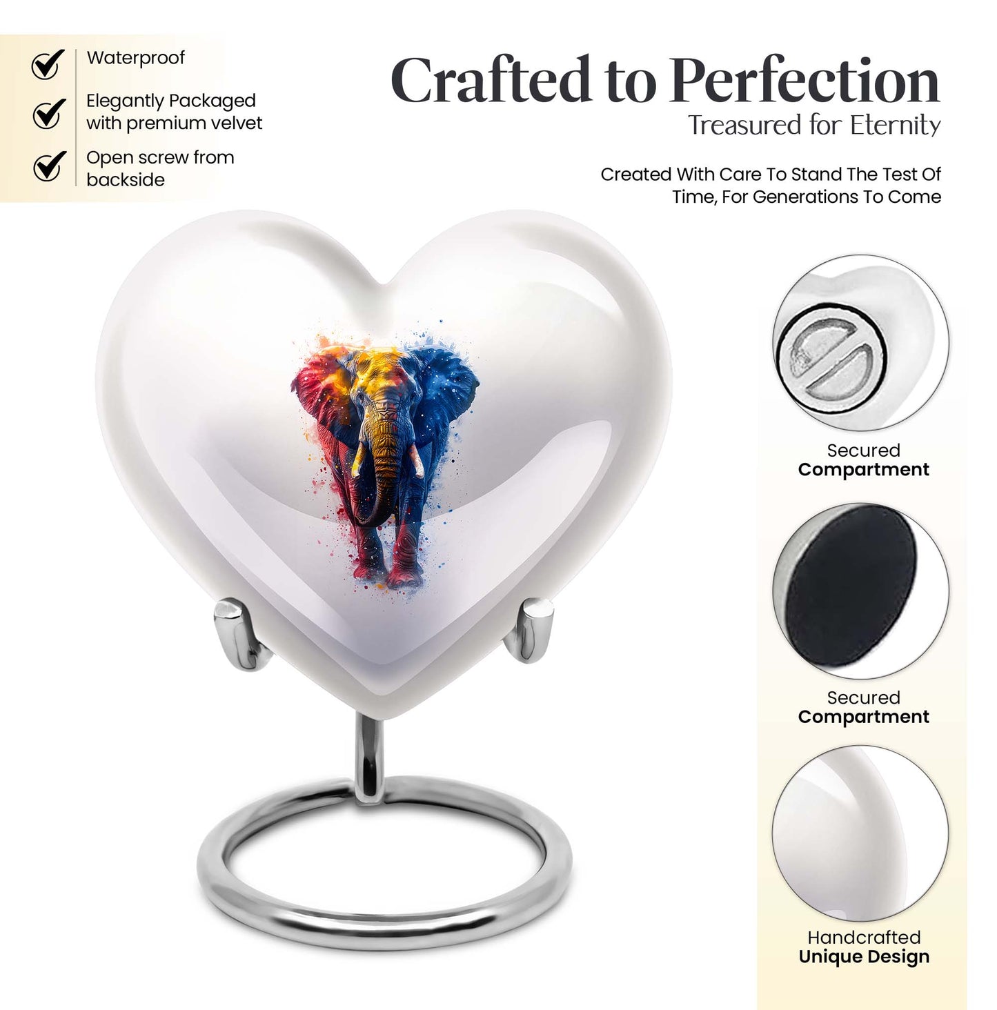 10-inch elephant urn with heart and butterfly 