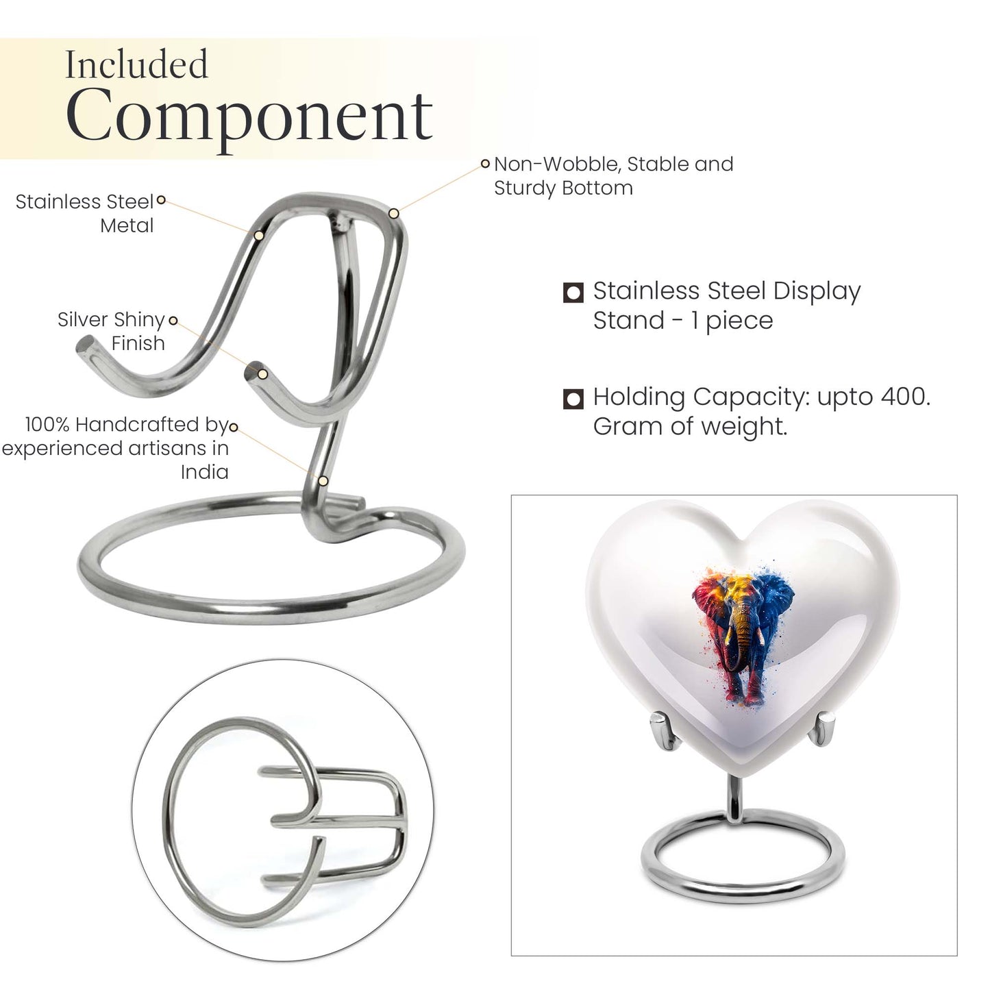 10-inch elephant urn with heart and butterfly 