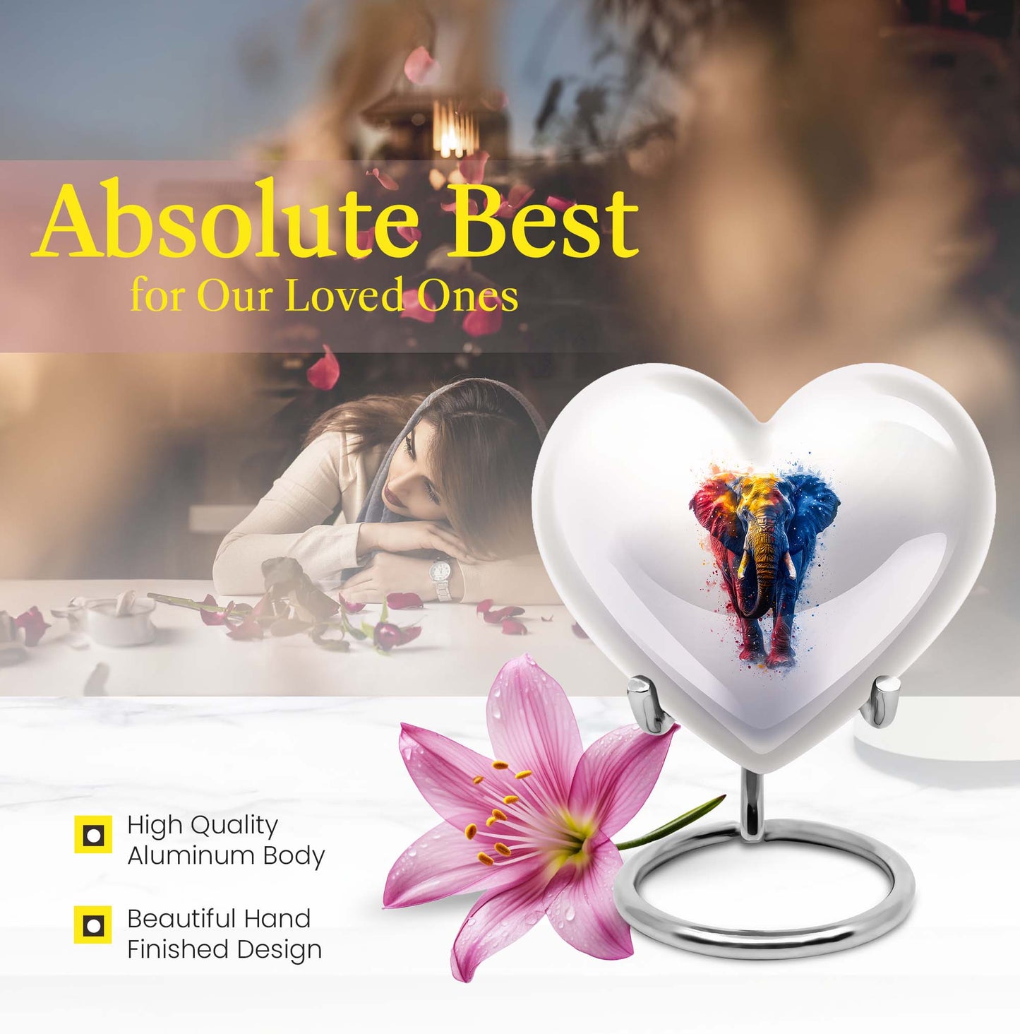 10-inch elephant urn with heart and butterfly 