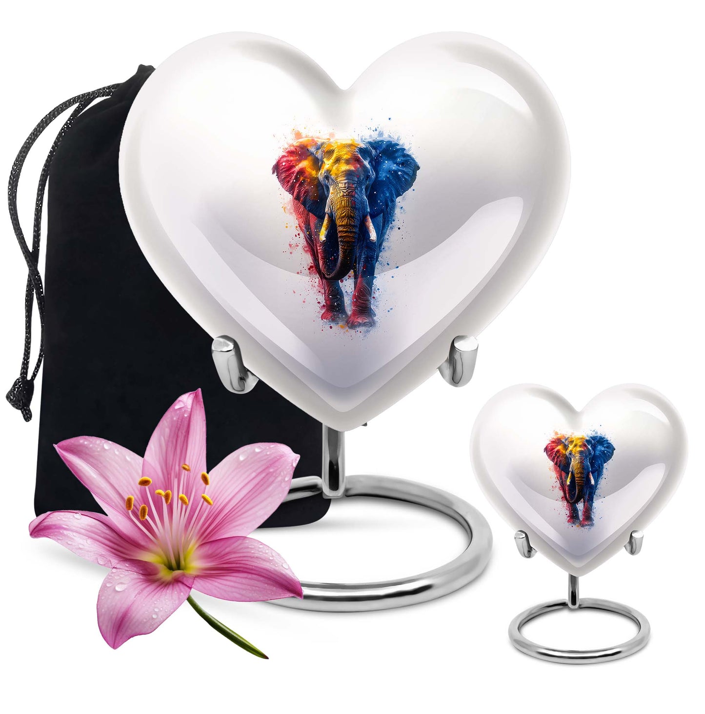 10-inch elephant urn with heart and butterfly 