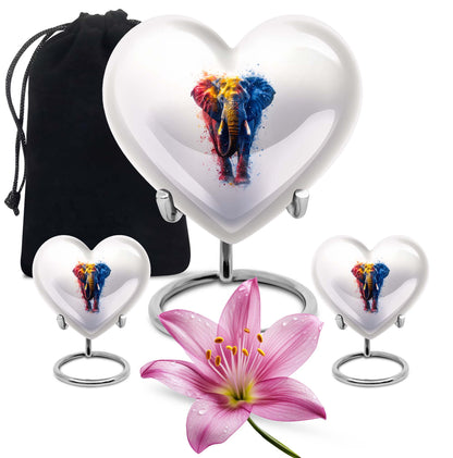 10-inch elephant urn with heart and butterfly 