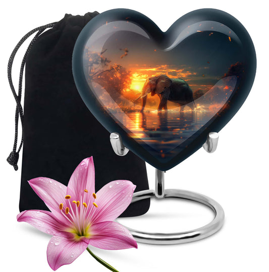 Elephant engraved 10-inch heart urn