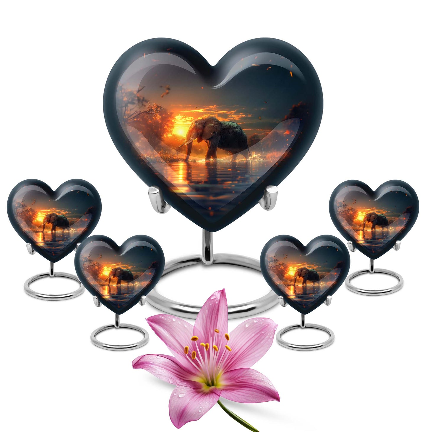 Elephant engraved 10-inch heart urn