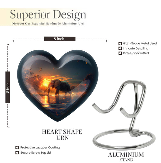 Elephant engraved 10-inch heart urn