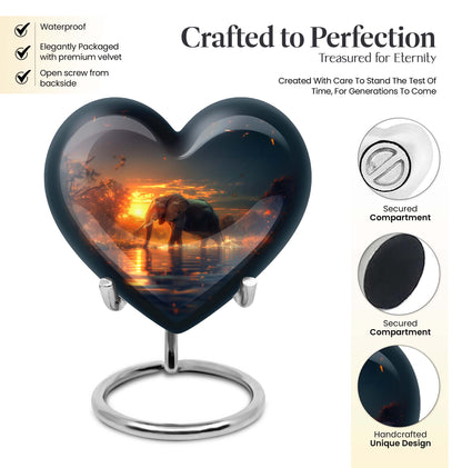 Elephant engraved 10-inch heart urn