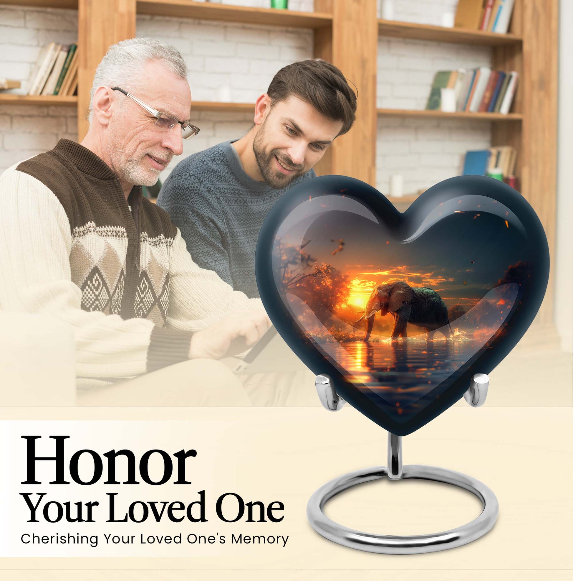 Elephant engraved 10-inch heart urn