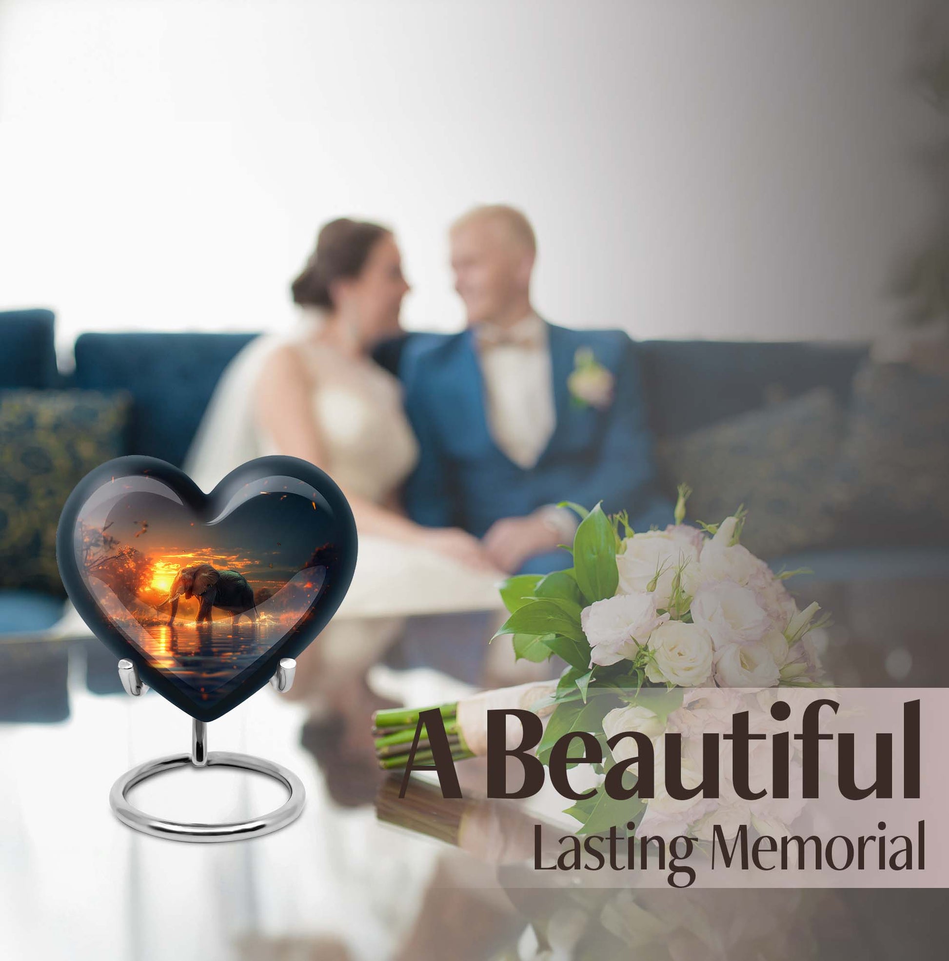 Elephant engraved 10-inch heart urn