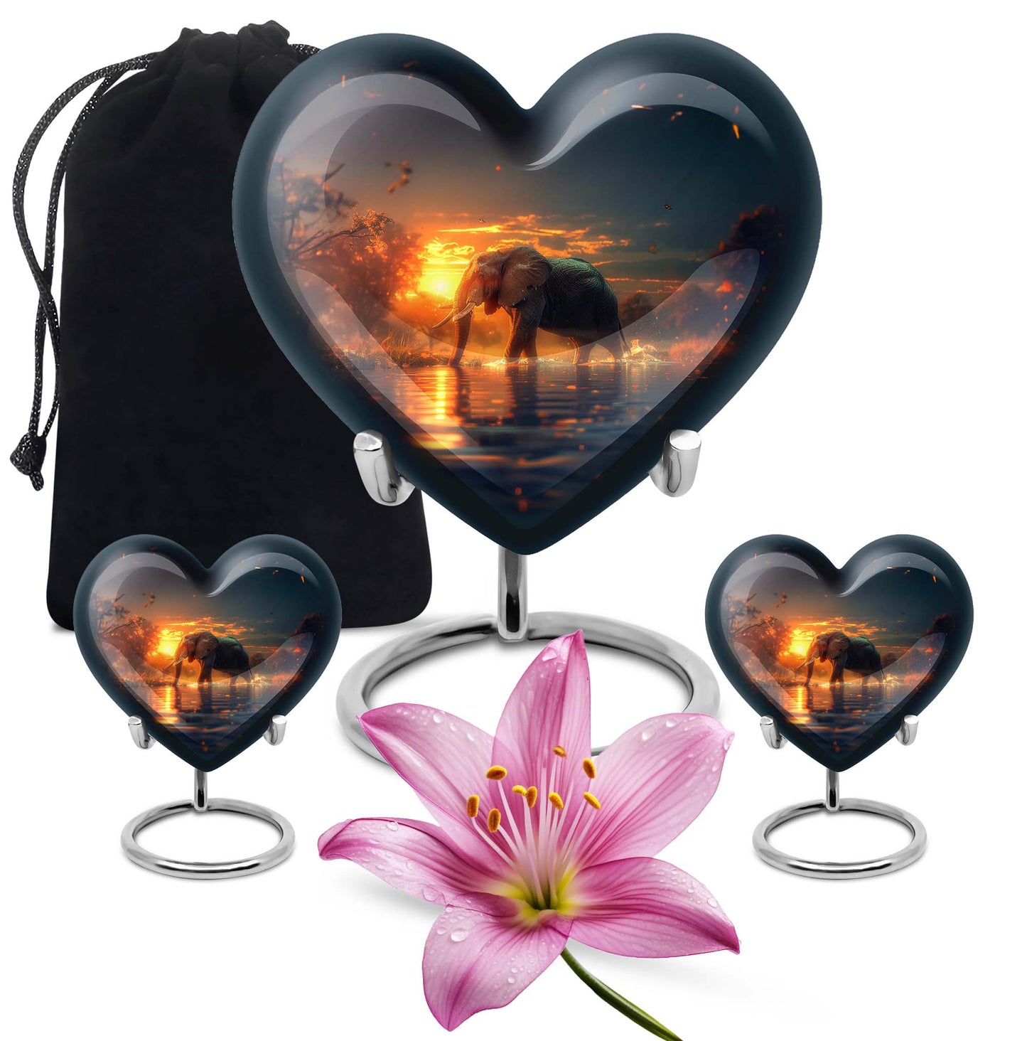 Elephant engraved 10-inch heart urn