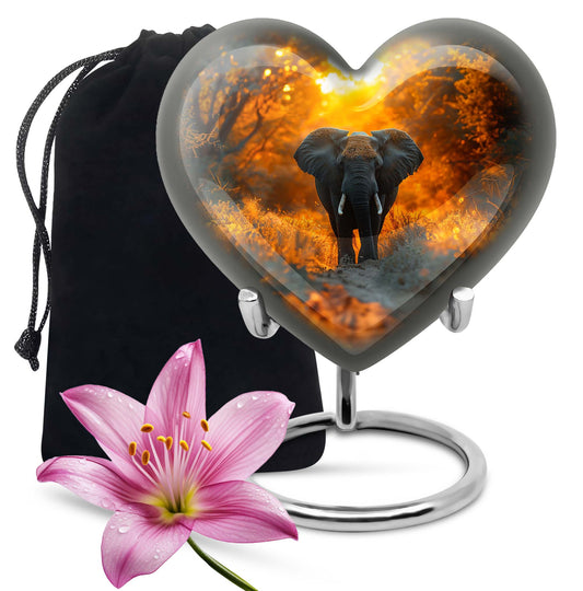 10 inch Aluminium Heart Elephant Urn with Butterfly theme for male cremation