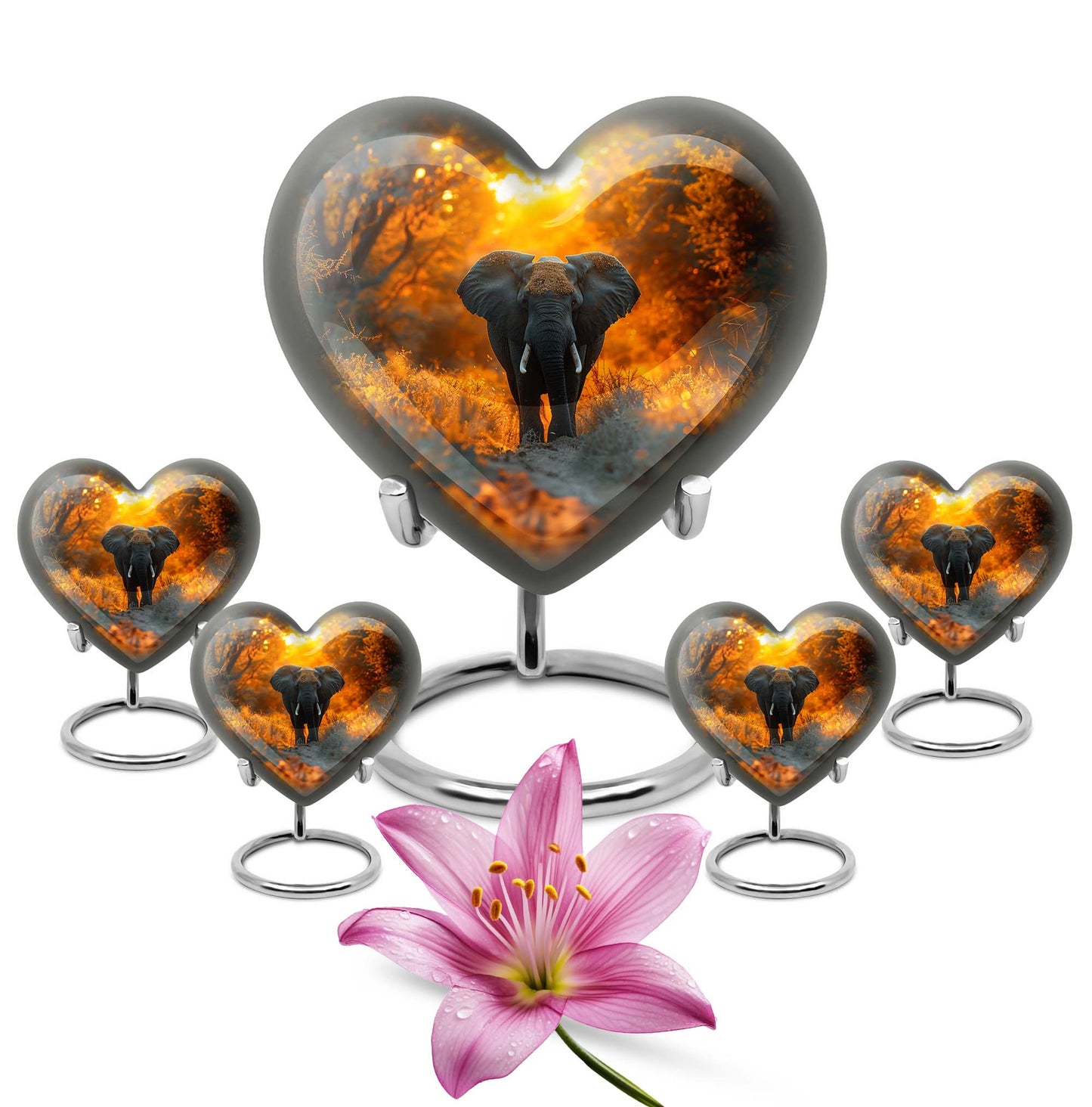 10 inch Aluminium Heart Elephant Urn with Butterfly theme for male cremation