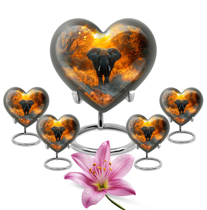 10 inch Aluminium Heart Elephant Urn with Butterfly theme for male cremation