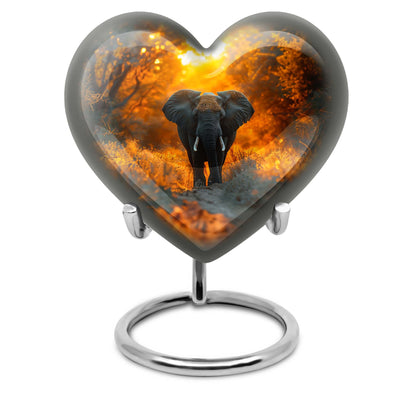 10 inch Aluminium Heart Elephant Urn with Butterfly theme for male cremation
