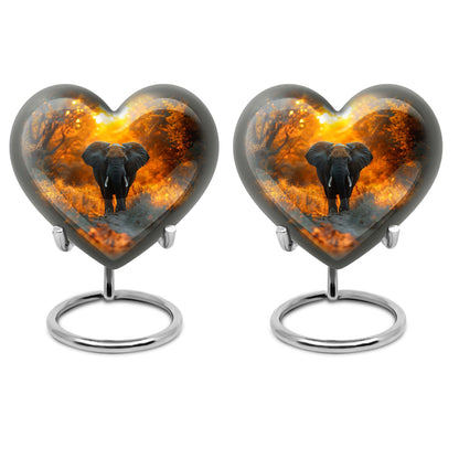 10 inch Aluminium Heart Elephant Urn with Butterfly theme for male cremation