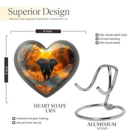10 inch Aluminium Heart Elephant Urn with Butterfly theme for male cremation