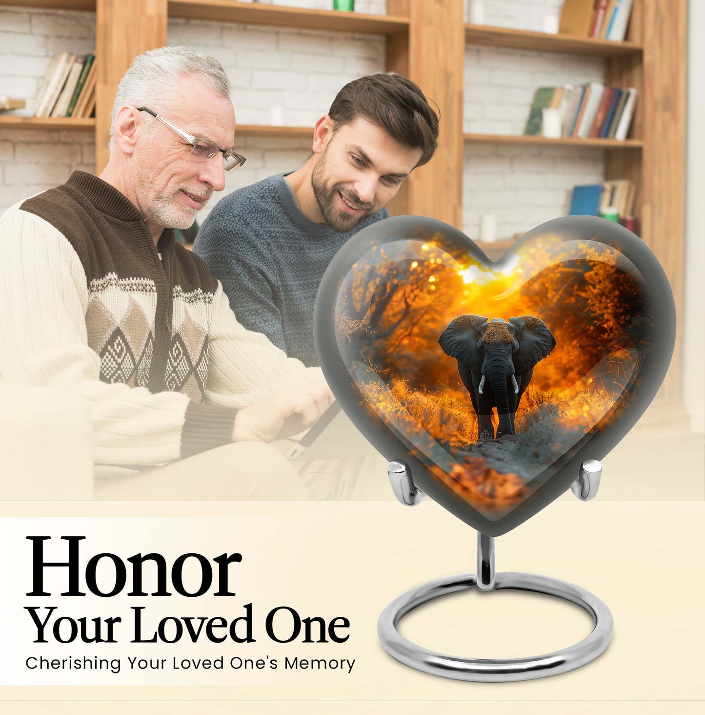 10 inch Aluminium Heart Elephant Urn with Butterfly theme for male cremation