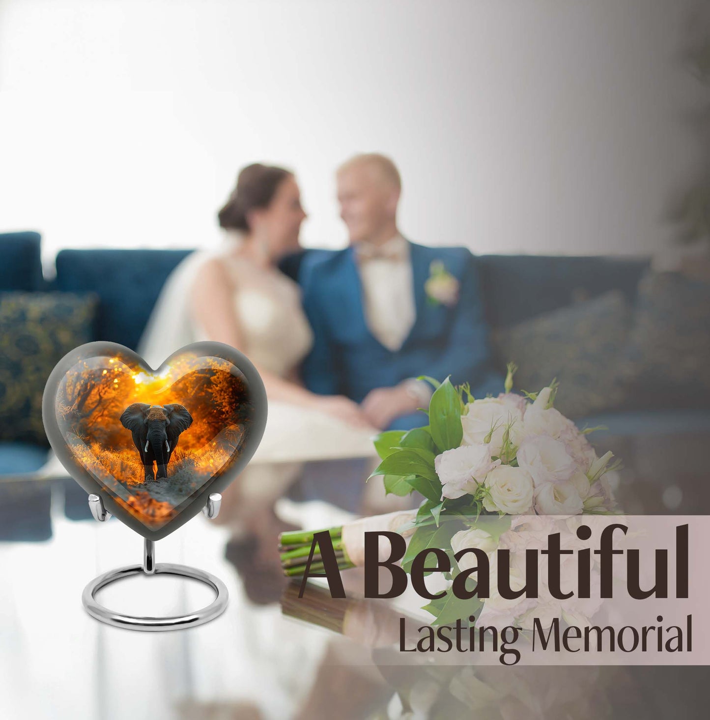 10 inch Aluminium Heart Elephant Urn with Butterfly theme for male cremation