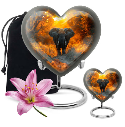 10 inch Aluminium Heart Elephant Urn with Butterfly theme for male cremation