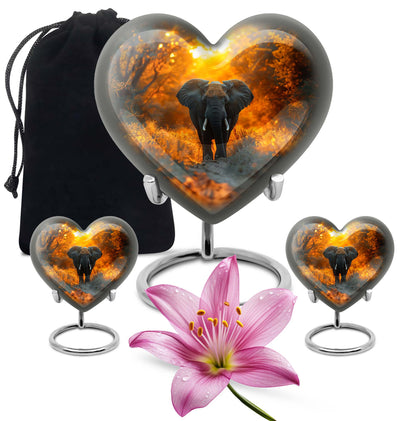 10 inch Aluminium Heart Elephant Urn with Butterfly theme for male cremation