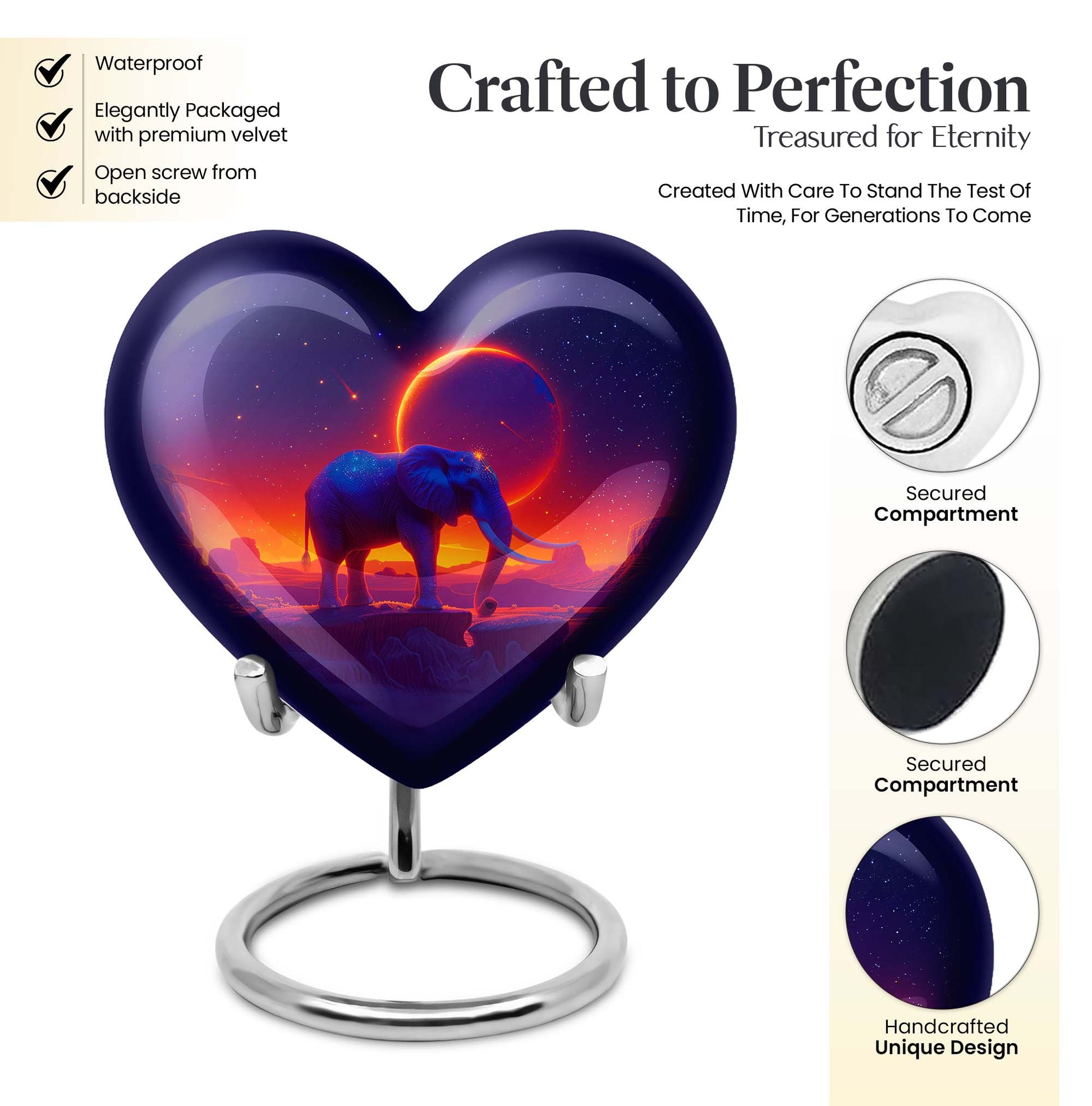Heart-designed Elephant Memorial Urn