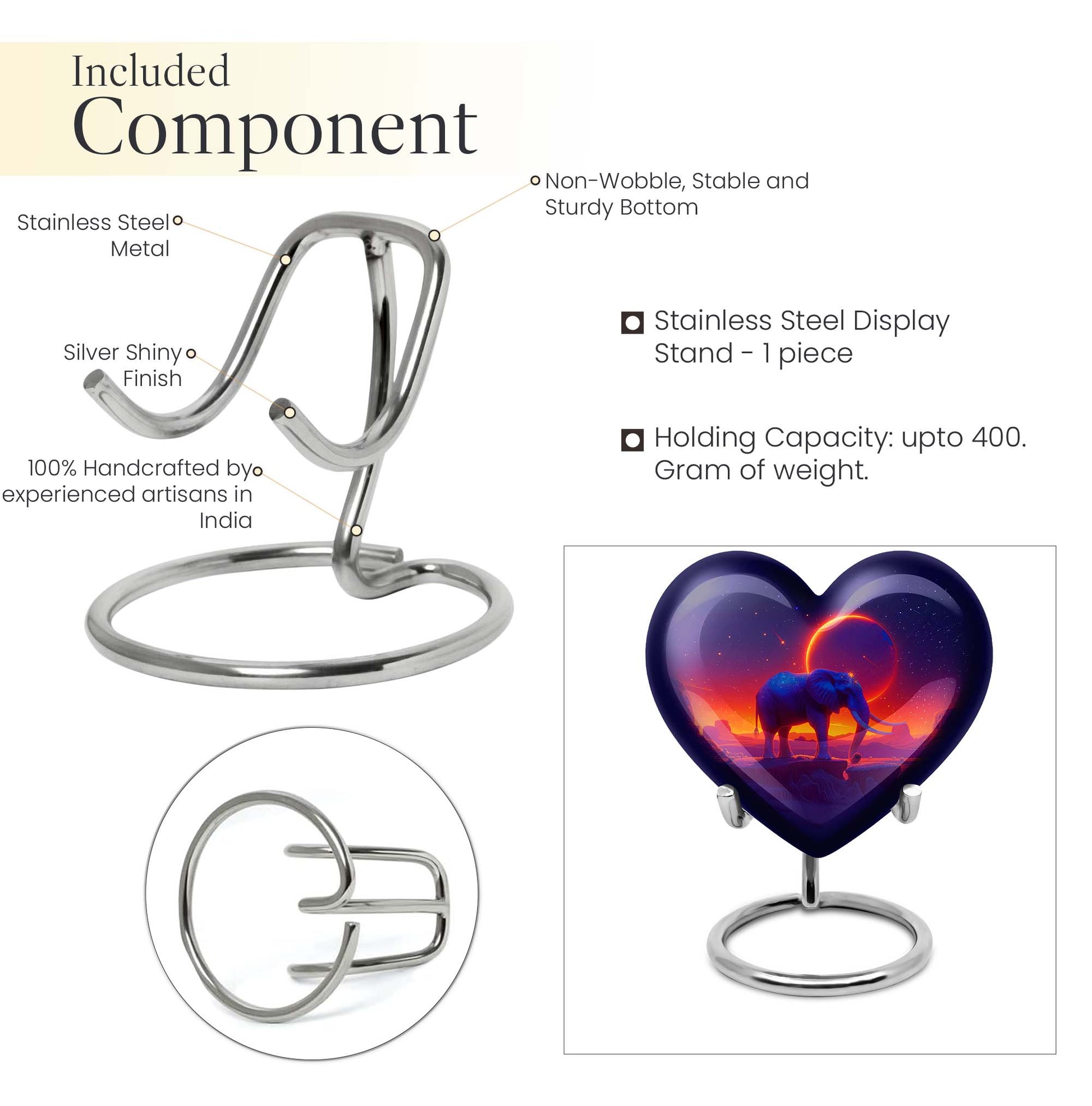 Heart-designed Elephant Memorial Urn