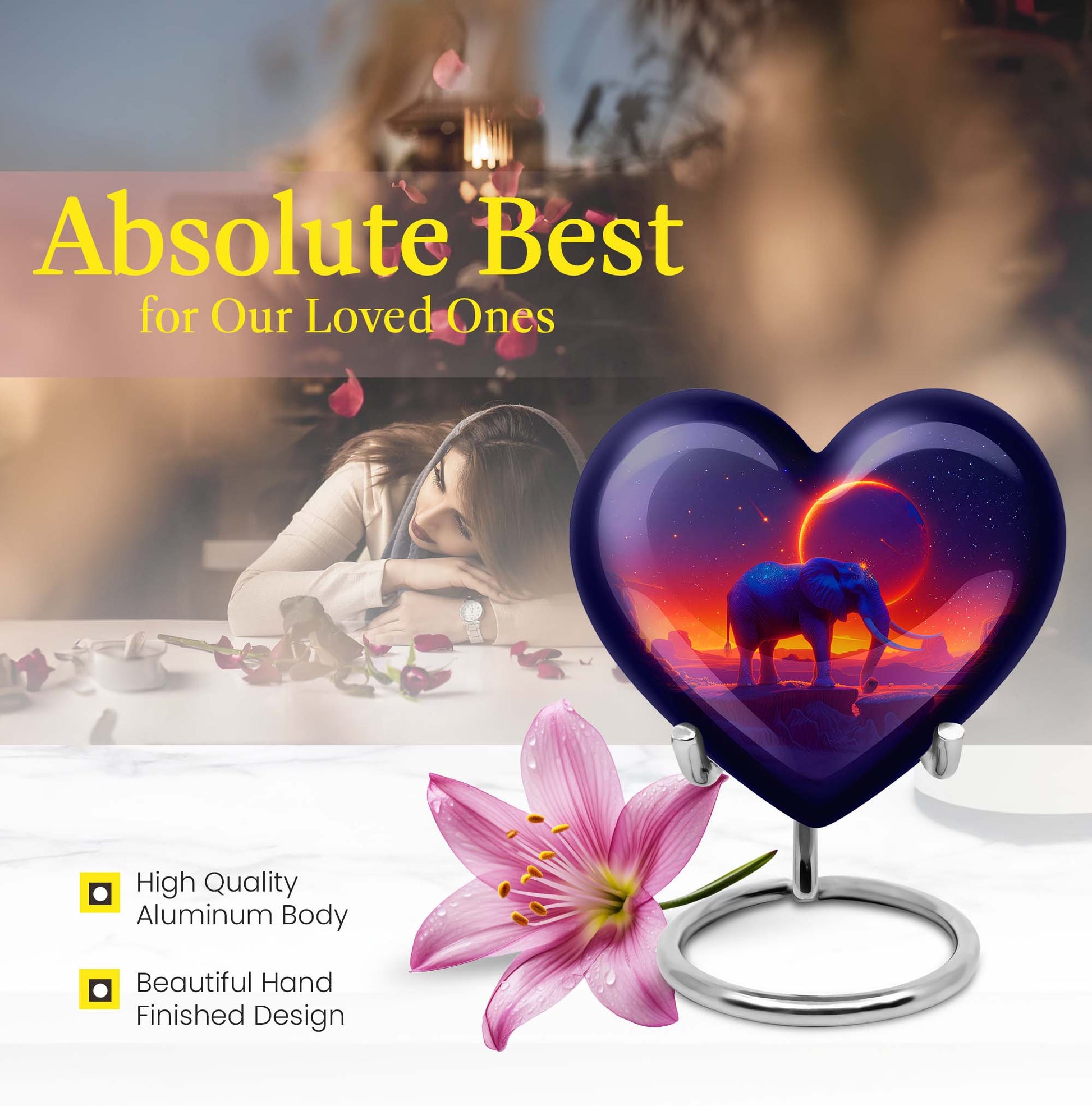 Heart-designed Elephant Memorial Urn