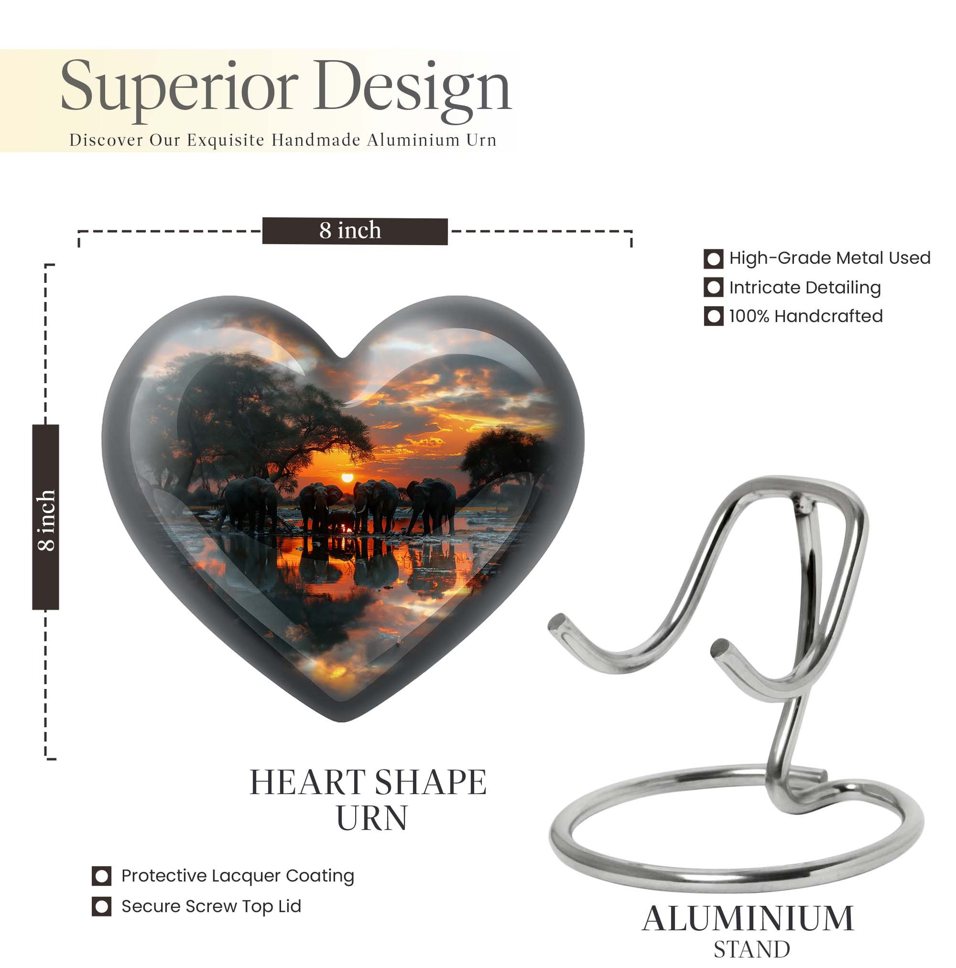 Aluminium heart-themed Elephant Urn