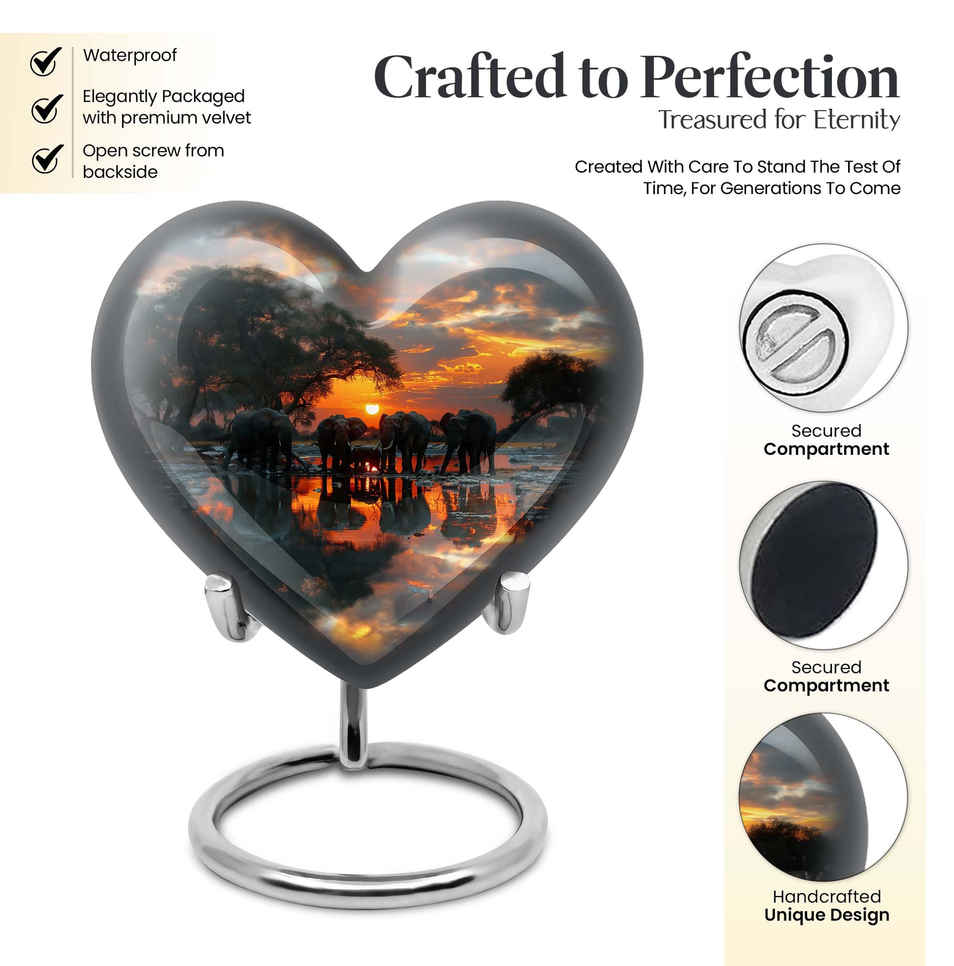 Aluminium heart-themed Elephant Urn