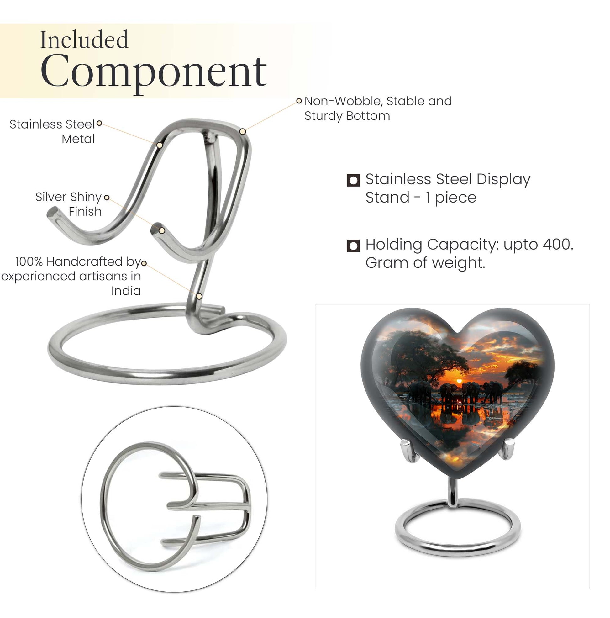 Aluminium heart-themed Elephant Urn