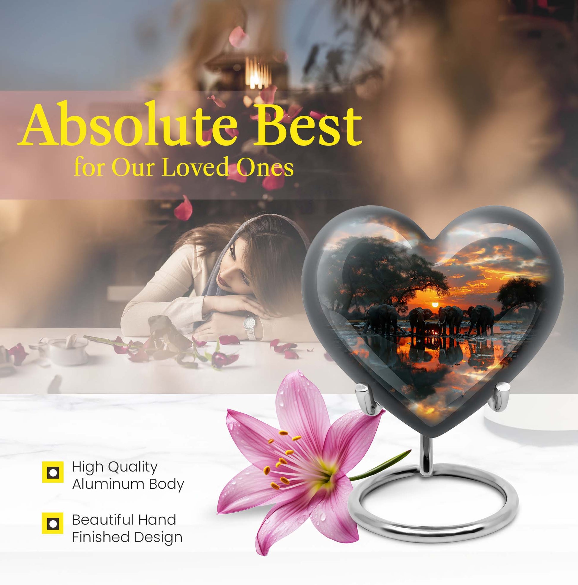 Aluminium heart-themed Elephant Urn