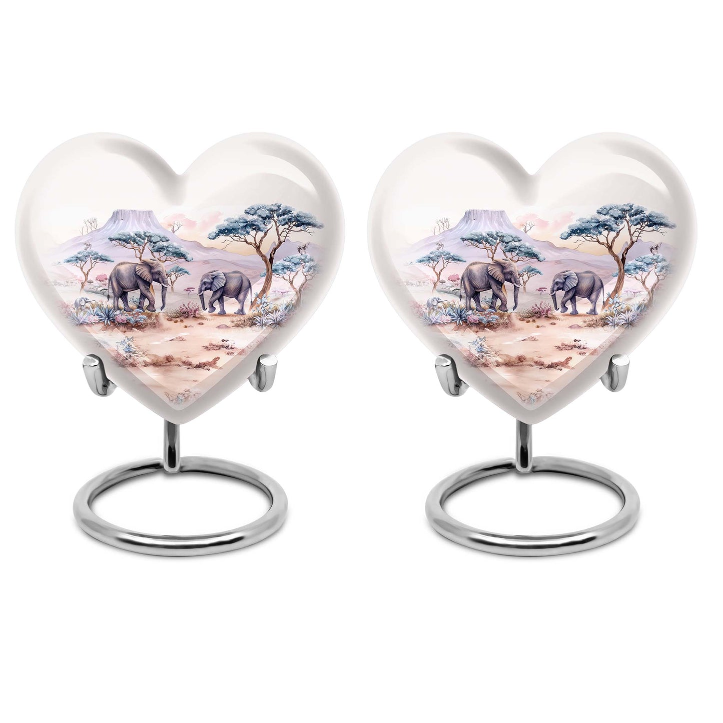 10-inch Heart-shaped Elephant Urn, featuring a butterfly theme, includes personal engraving and velvet pouch