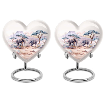 10-inch Heart-shaped Elephant Urn, featuring a butterfly theme, includes personal engraving and velvet pouch