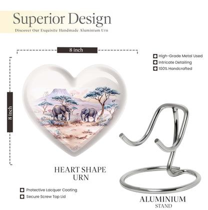 10-inch Heart-shaped Elephant Urn, featuring a butterfly theme, includes personal engraving and velvet pouch