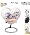 10-inch Heart-shaped Elephant Urn, featuring a butterfly theme, includes personal engraving and velvet pouch