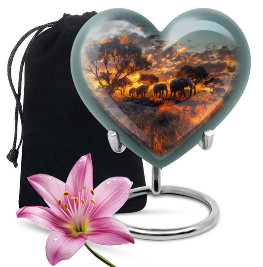 10-Inch Elephant Heart Urn, Butterfly-themed