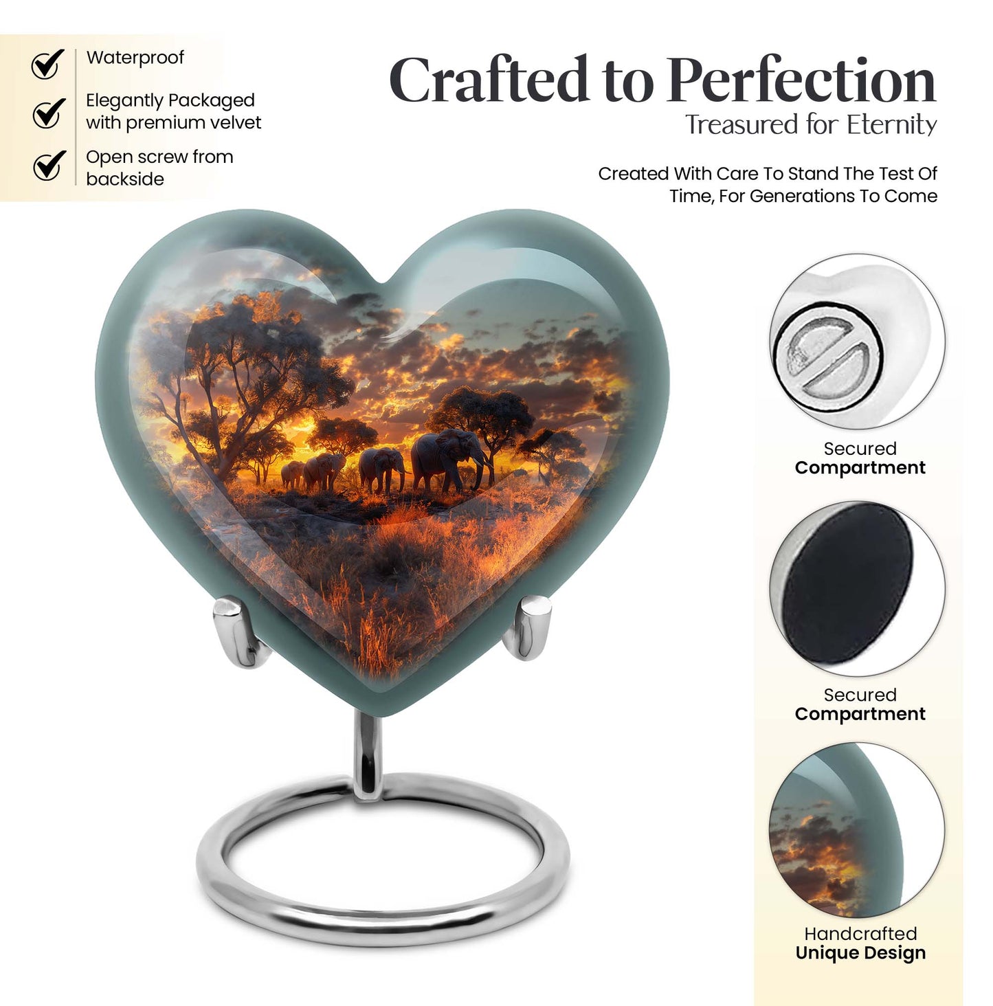 10-Inch Elephant Heart Urn, Butterfly-themed