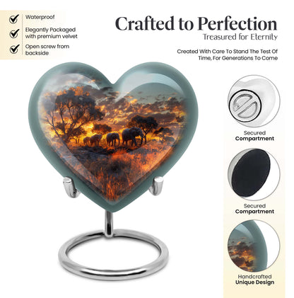10-Inch Elephant Heart Urn, Butterfly-themed