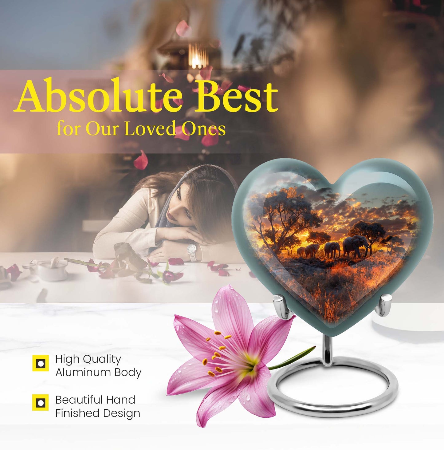 10-Inch Elephant Heart Urn, Butterfly-themed