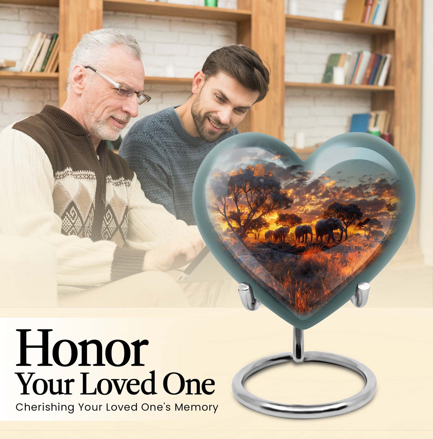 10-Inch Elephant Heart Urn, Butterfly-themed