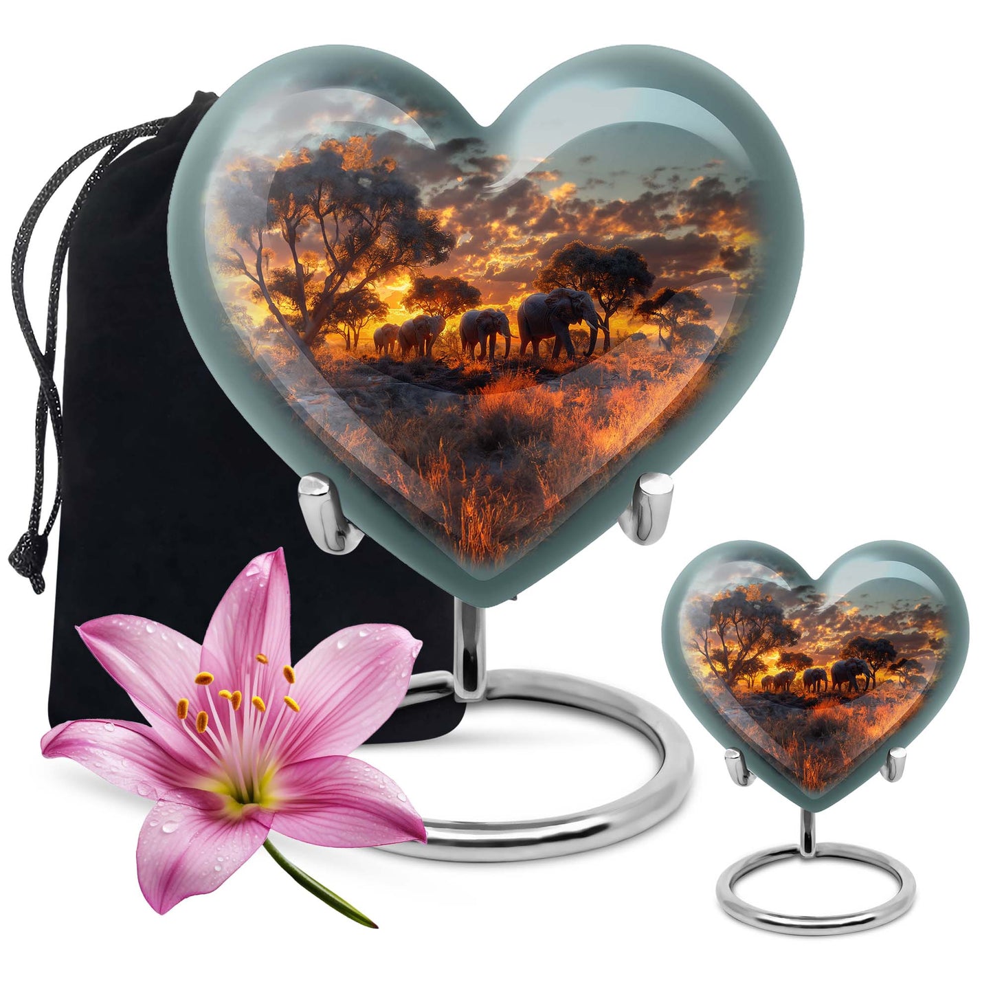 10-Inch Elephant Heart Urn, Butterfly-themed