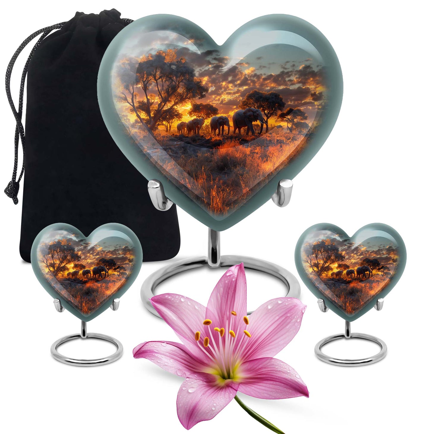 10-Inch Elephant Heart Urn, Butterfly-themed