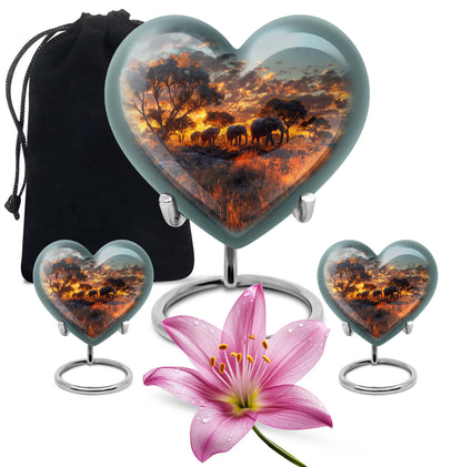 10-Inch Elephant Heart Urn, Butterfly-themed