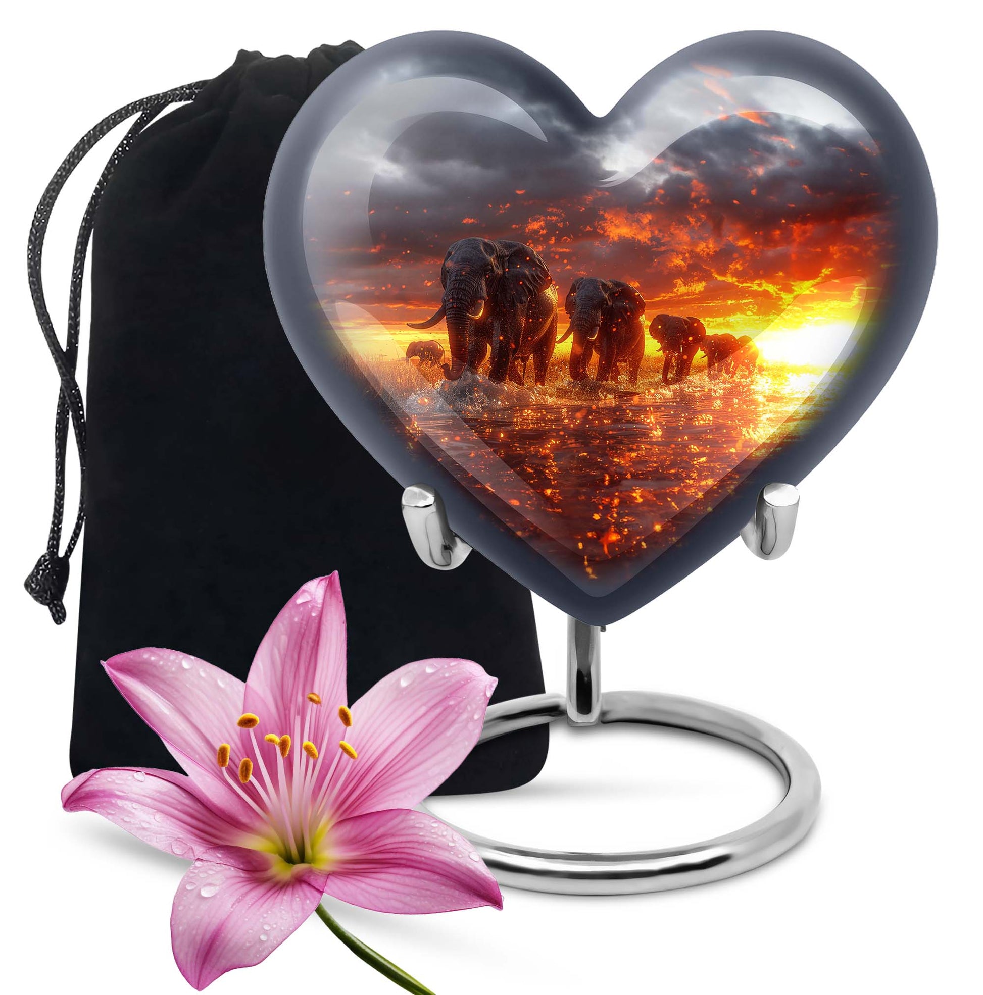 Heart-shaped Elephant Family Urn