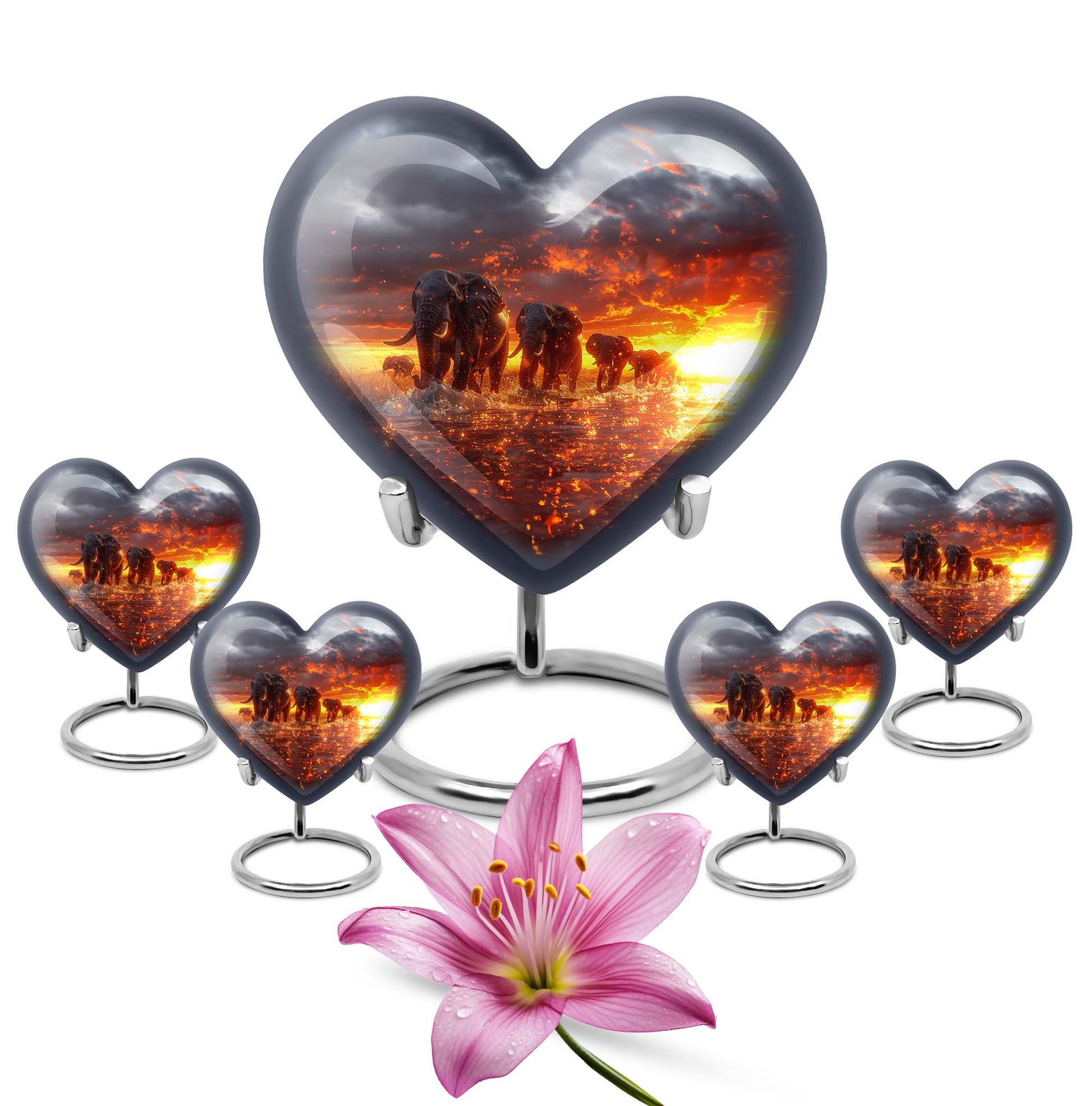 Heart-shaped Elephant Family Urn