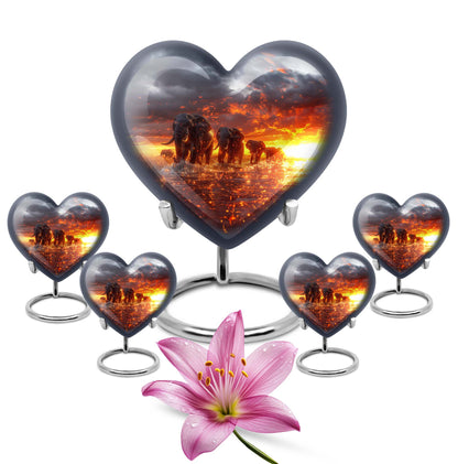 Heart-shaped Elephant Family Urn