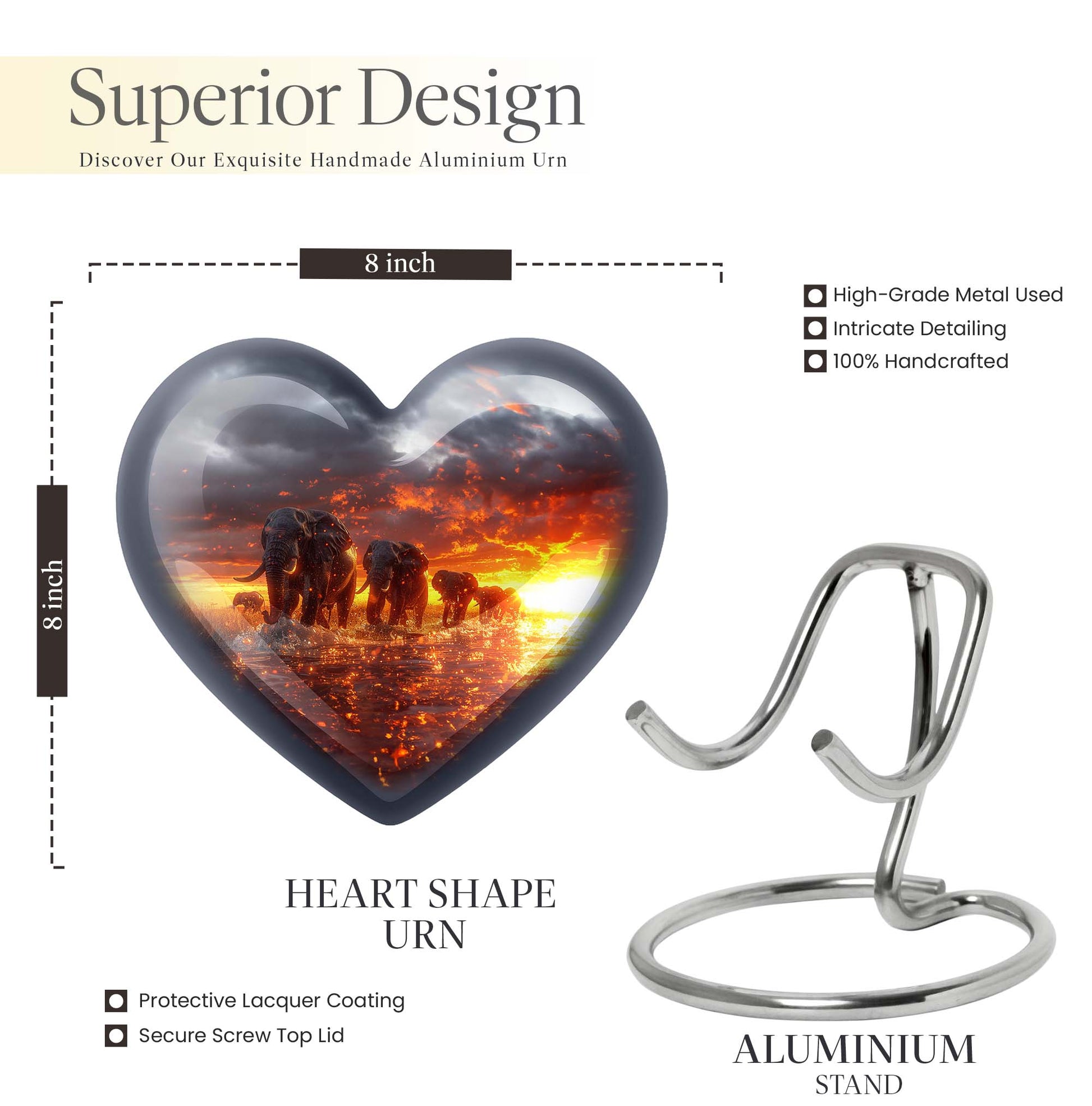 Heart-shaped Elephant Family Urn