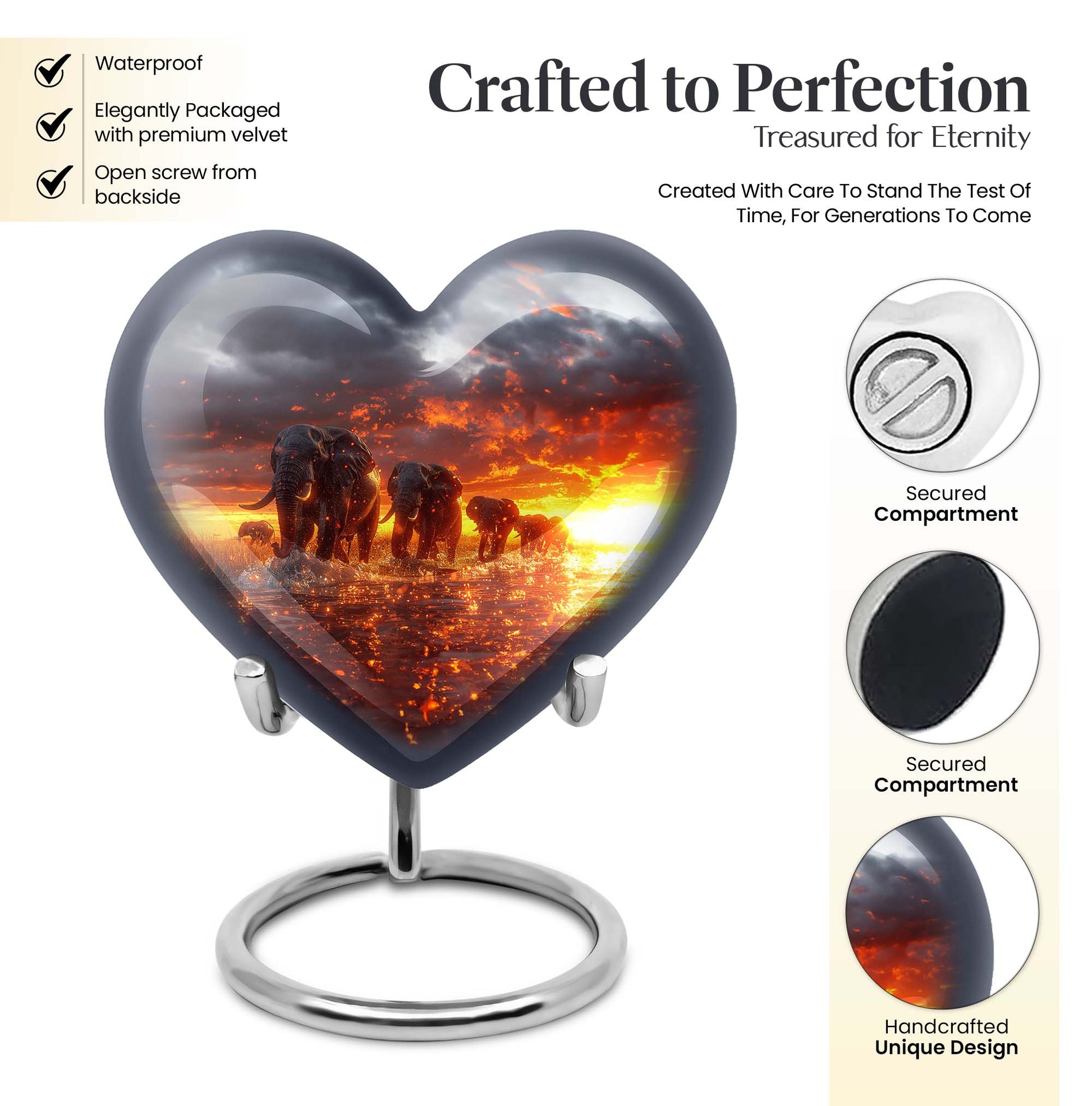 Heart-shaped Elephant Family Urn