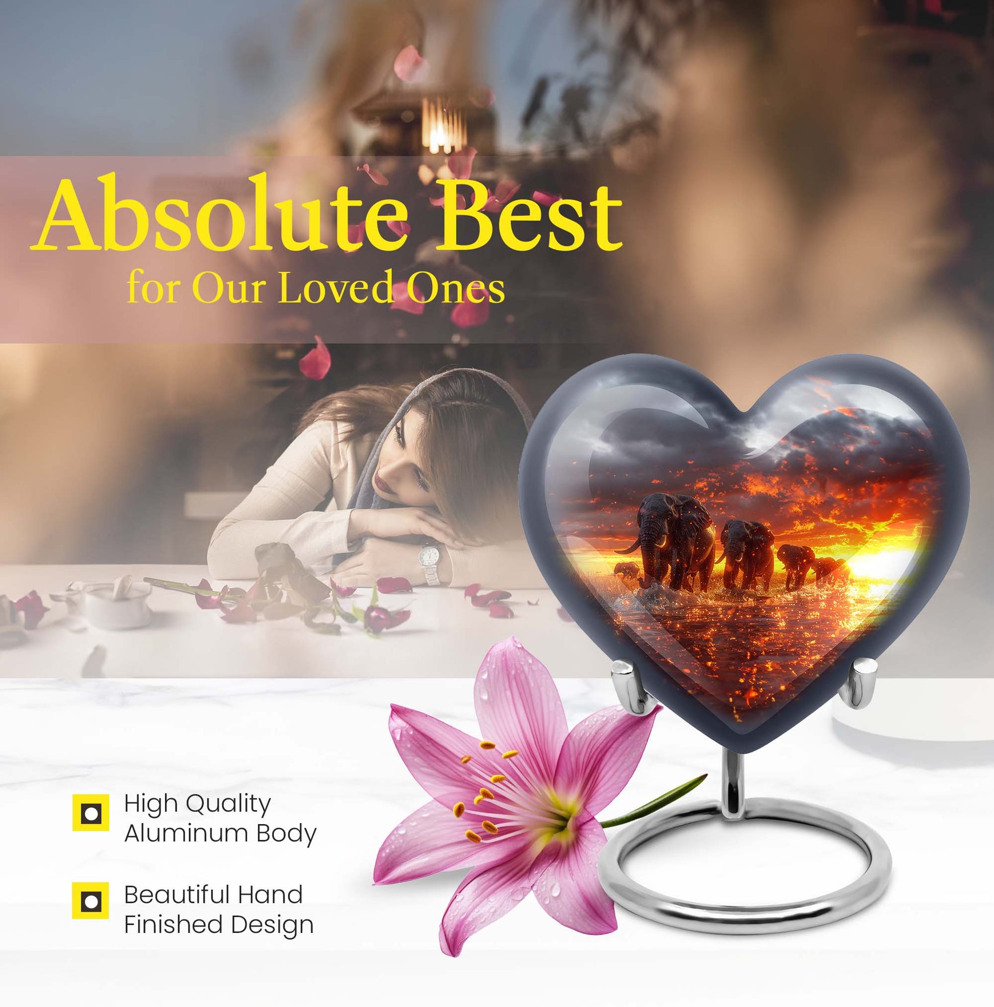 Heart-shaped Elephant Family Urn