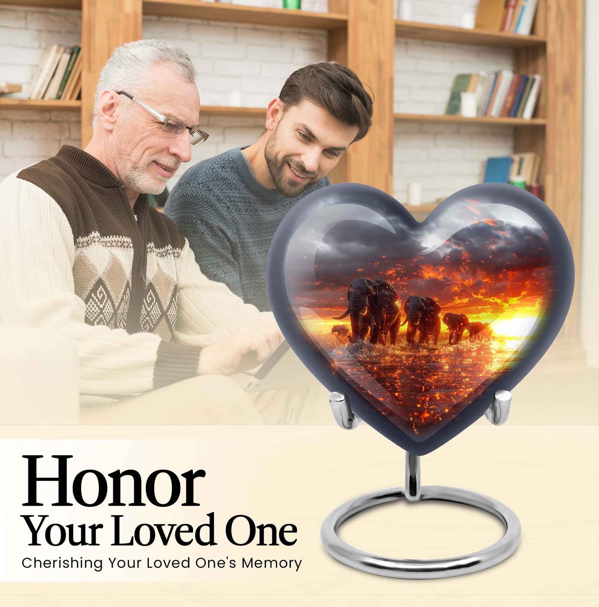 Heart-shaped Elephant Family Urn