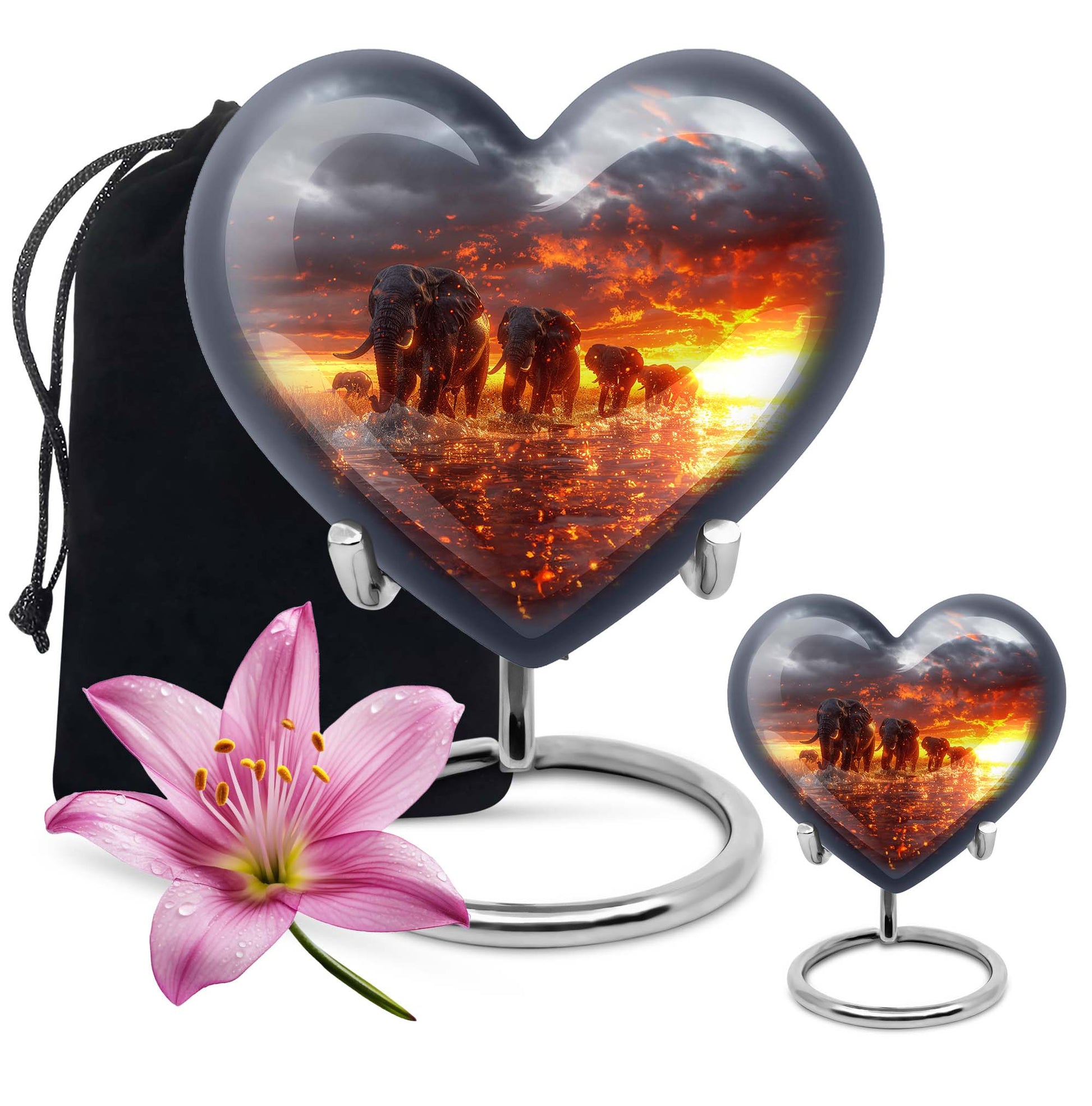 Heart-shaped Elephant Family Urn